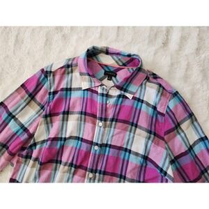 Talbots Women's long sleeve Plaid Button Front Top Size Small Multicolored